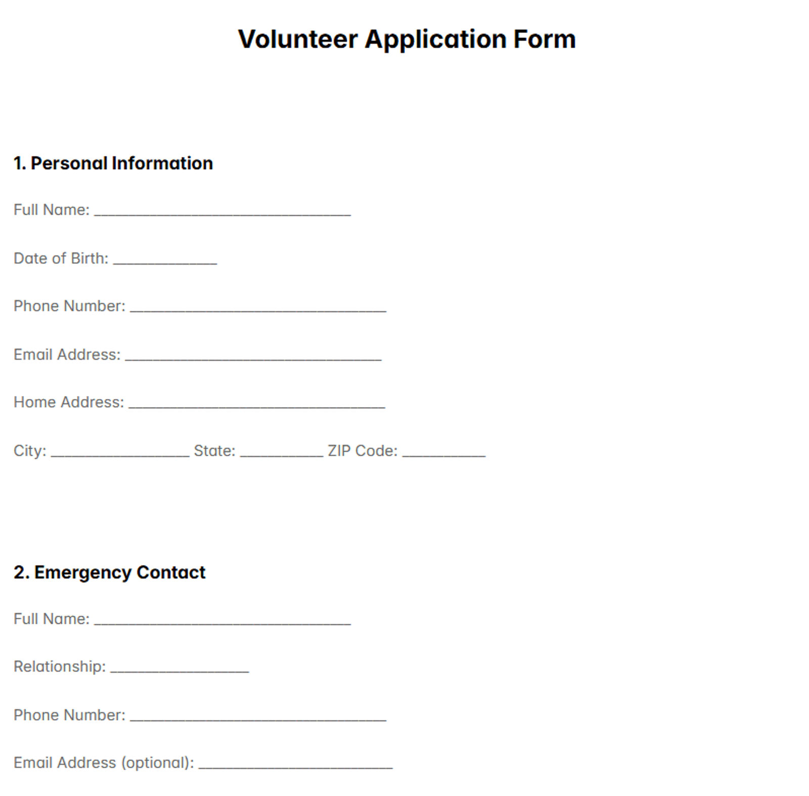 Volunteer Application Form Template - When and When to Use