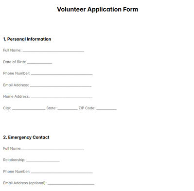 Volunteer Application Form Template