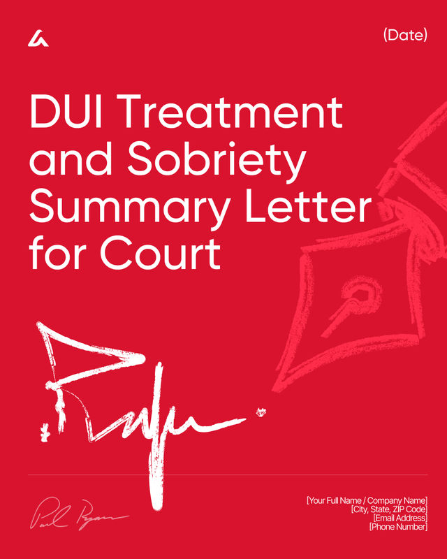 DUI Treatment and Sobriety Summary Letter for Court Template