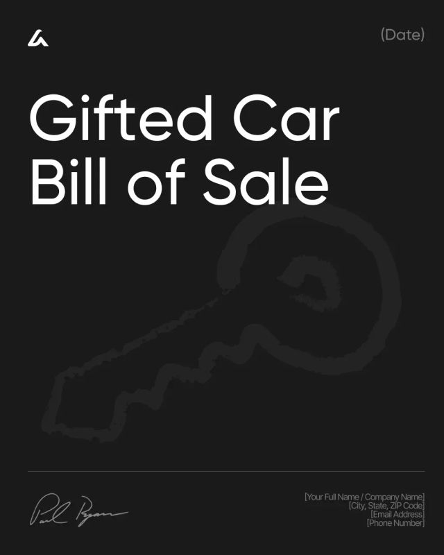 Gifted Car Bill of Sale Template: Transfer Without Payment