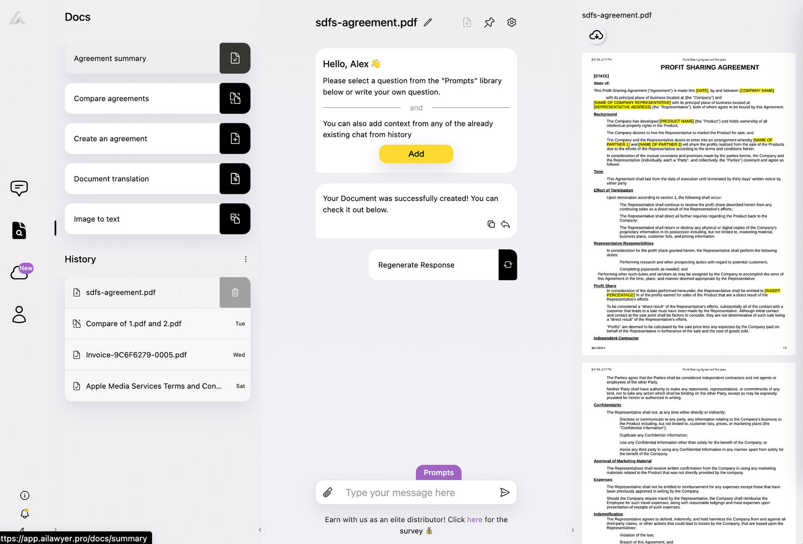 example of how AI Lawyer works