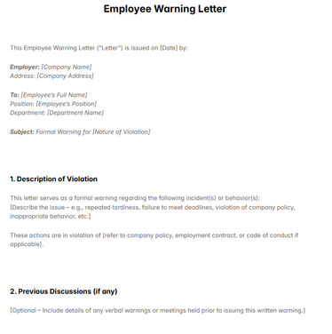 Employee Warning Letter Template