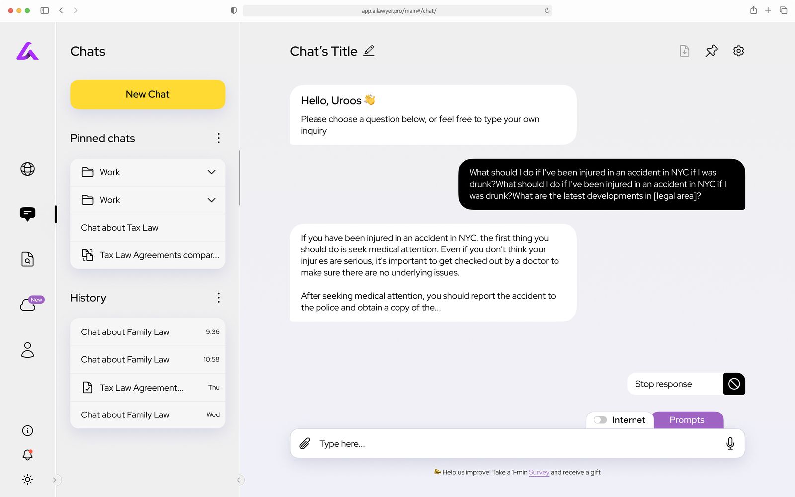 AI Lawyer Chats Page