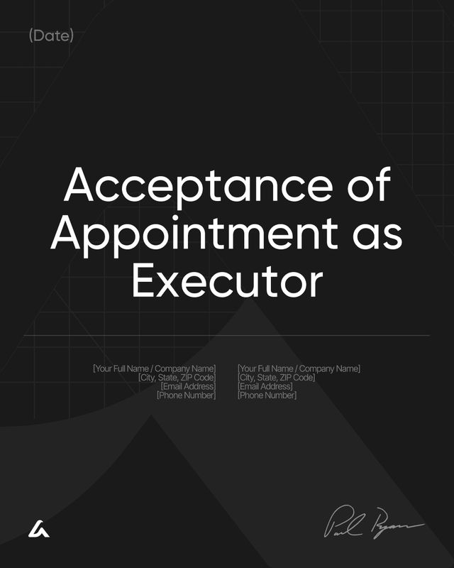 Acceptance of Appointment as Executor Template: Estate Duties