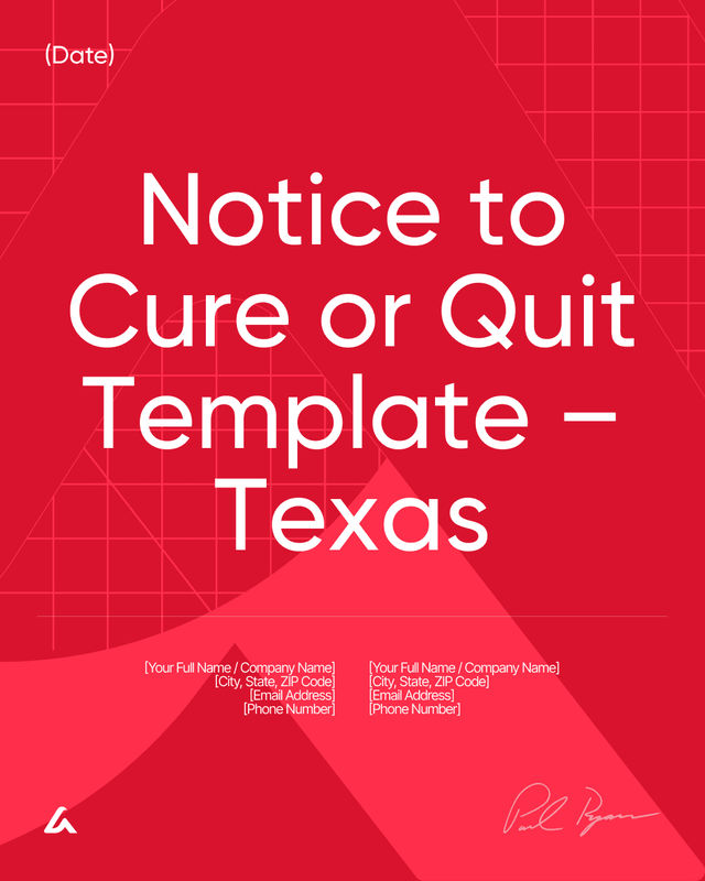 Notice to Cure or Quit: Lease Violation Template – Texas