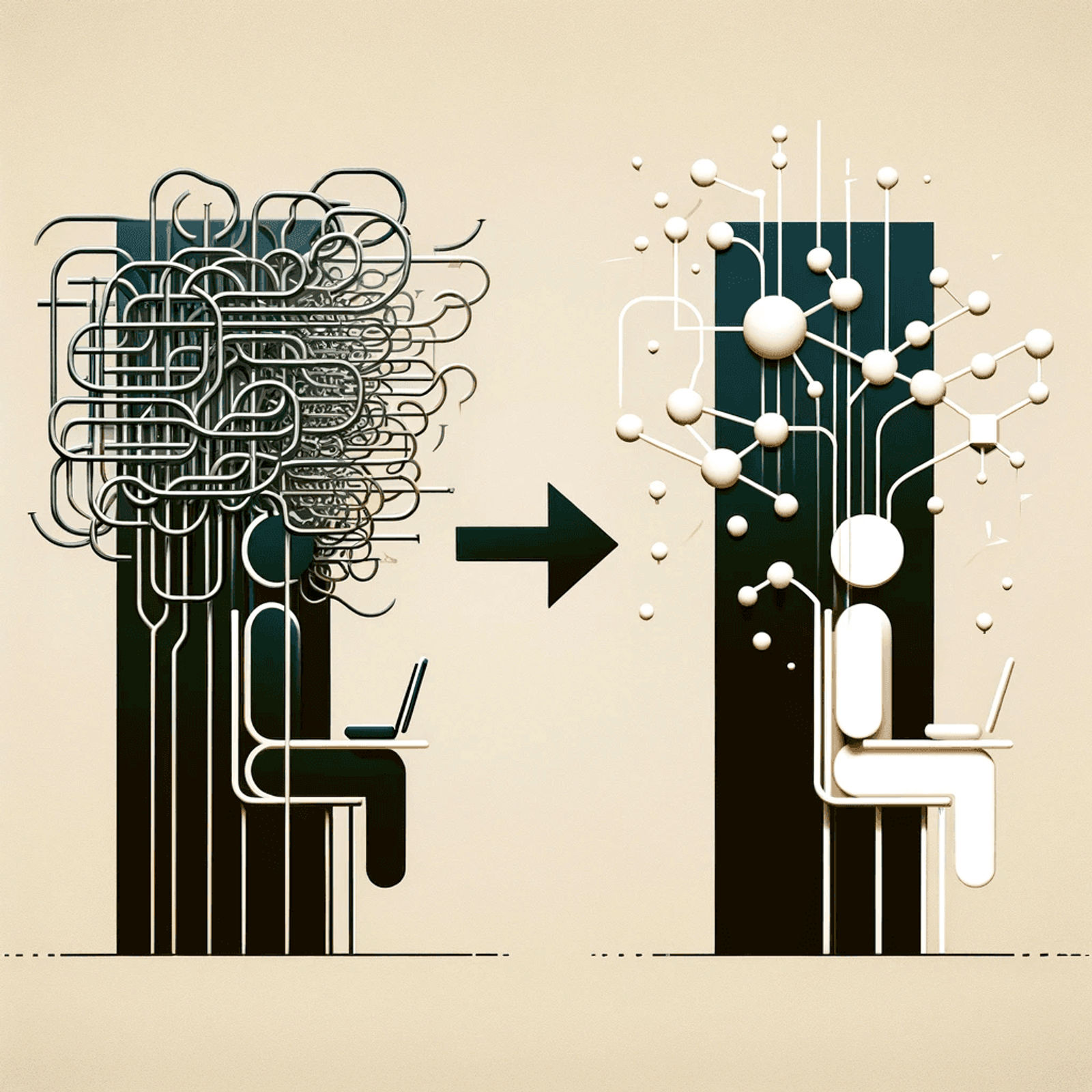 Traditional legal complexities evolving into sleek AI tech.