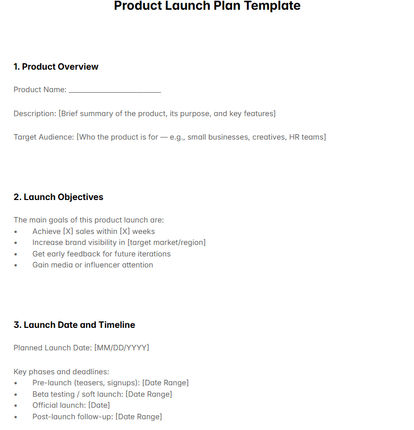 Product Launch Plan Template