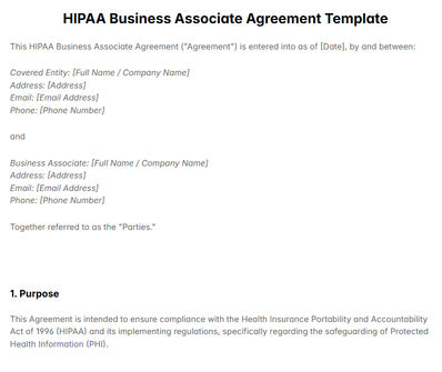 HIPAA Business Associate Agreement (BAA) Template