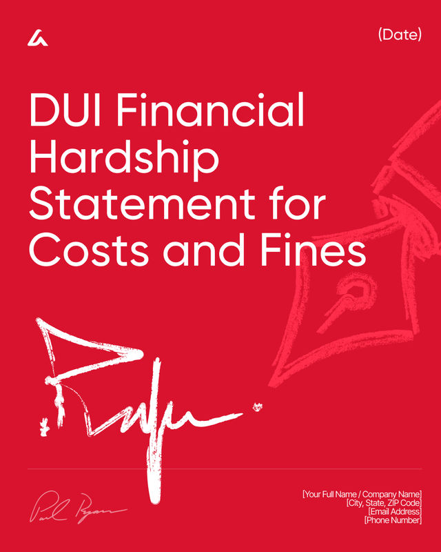 DUI Financial Hardship Statement for Costs and Fines Template