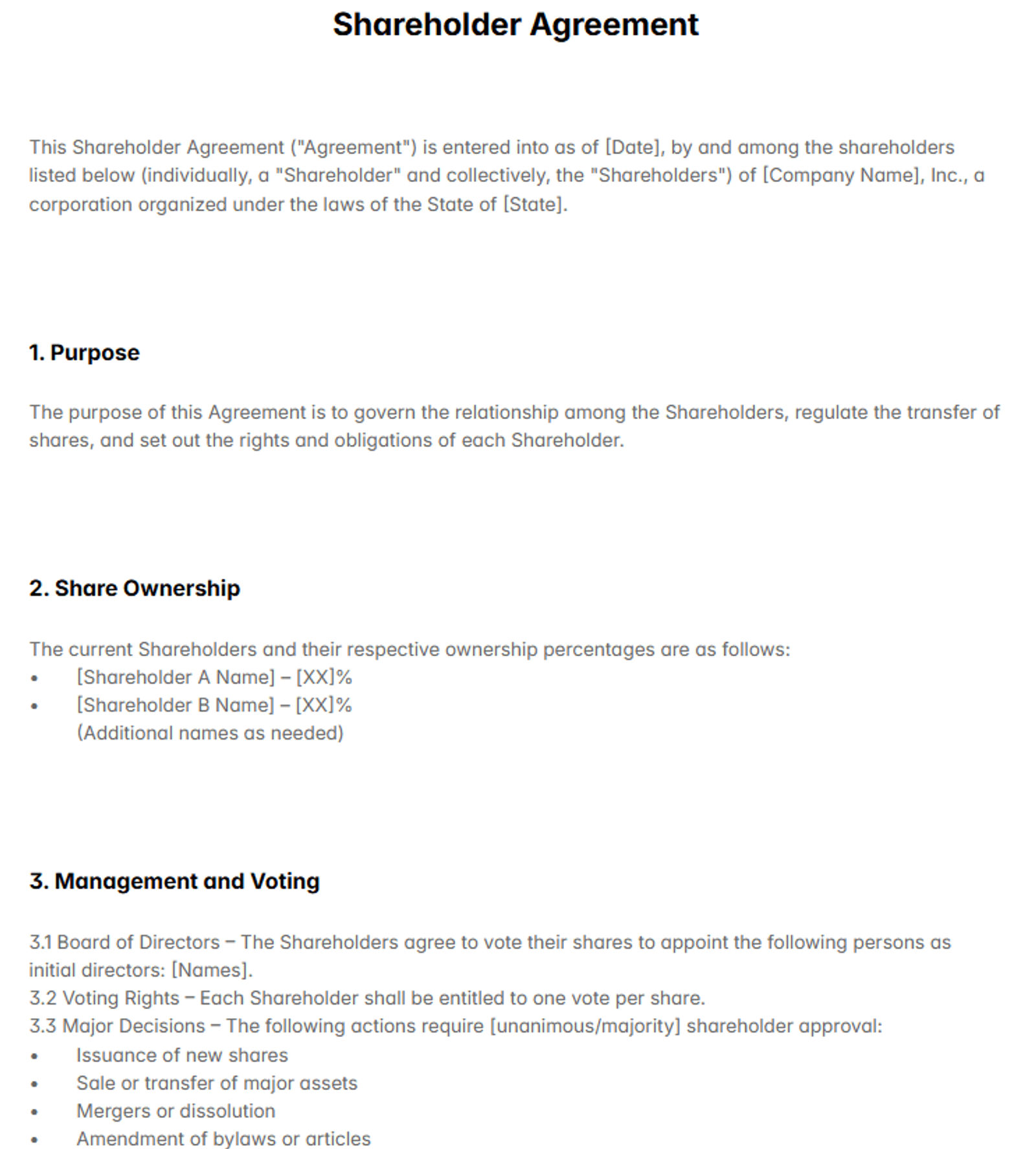 Shareholder Agreement Template - All You Need to know!