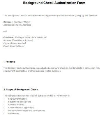Background Check Authorization Form Template