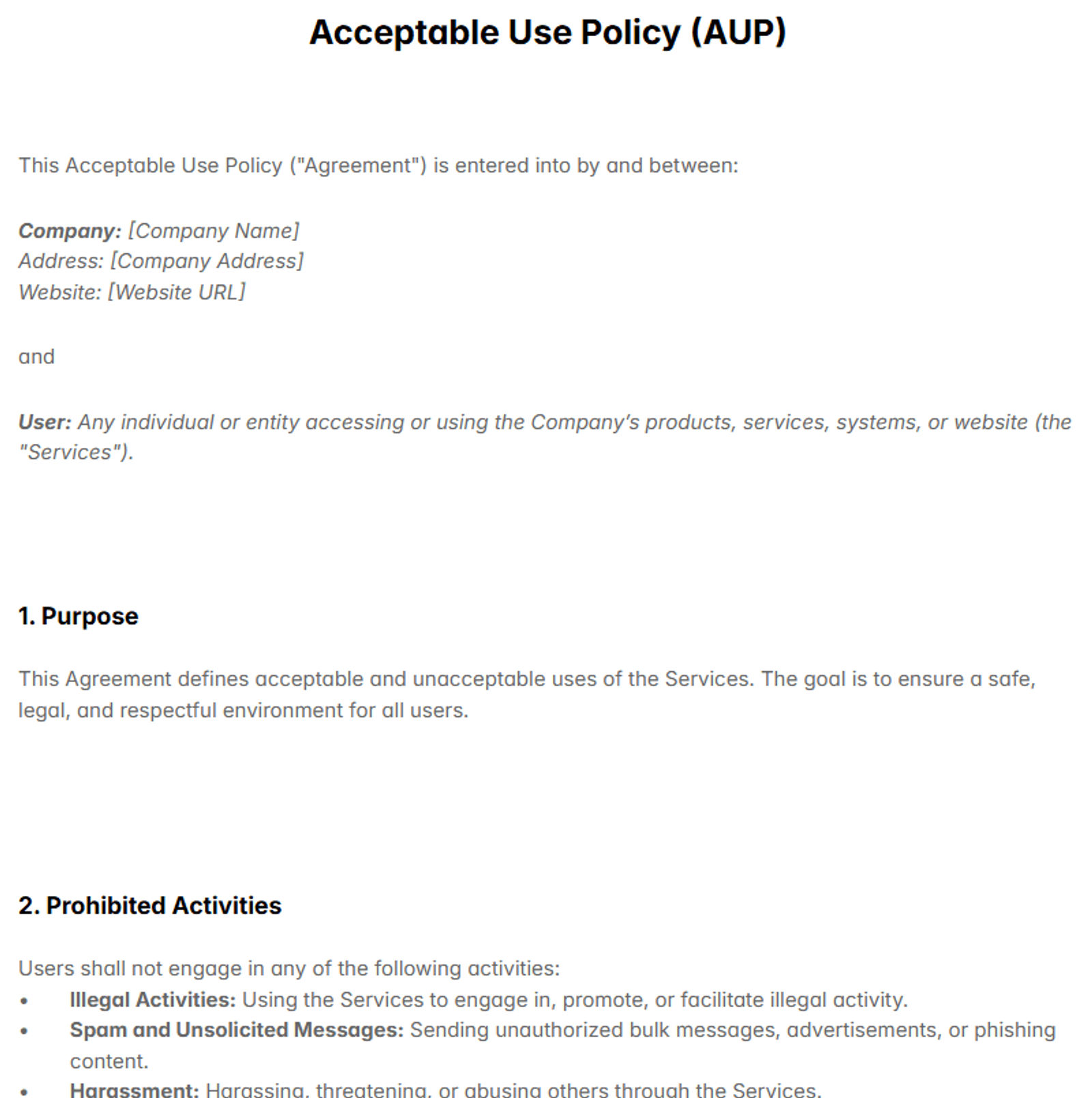Acceptable Use Policy (AUP) Free to Download Template