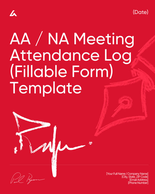 AA / NA Meeting Attendance Log (Fillable Form) Template