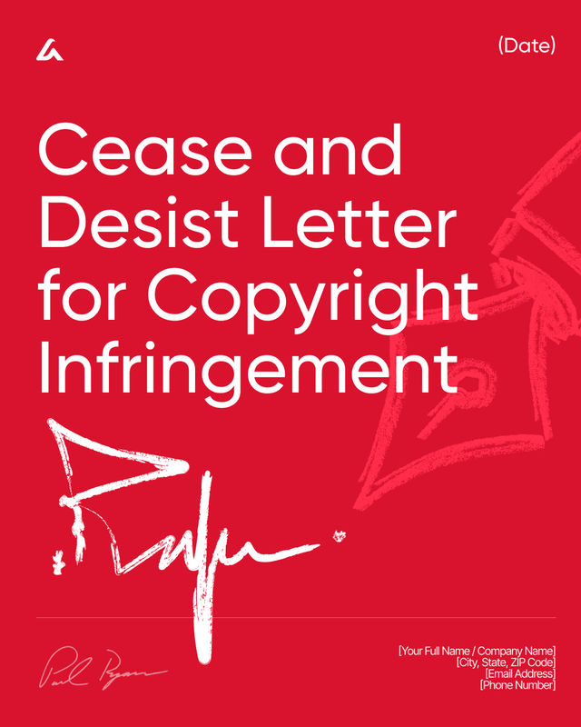 Cease and Desist Letter for Copyright Infringement Template