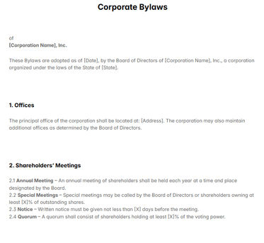 Corporate Bylaws Template