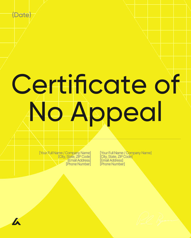 Certificate of No Appeal Template: Final Judgment Status Proof