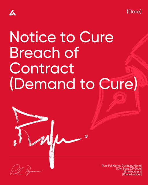 Notice to Cure Breach of Contract (Demand to Cure)