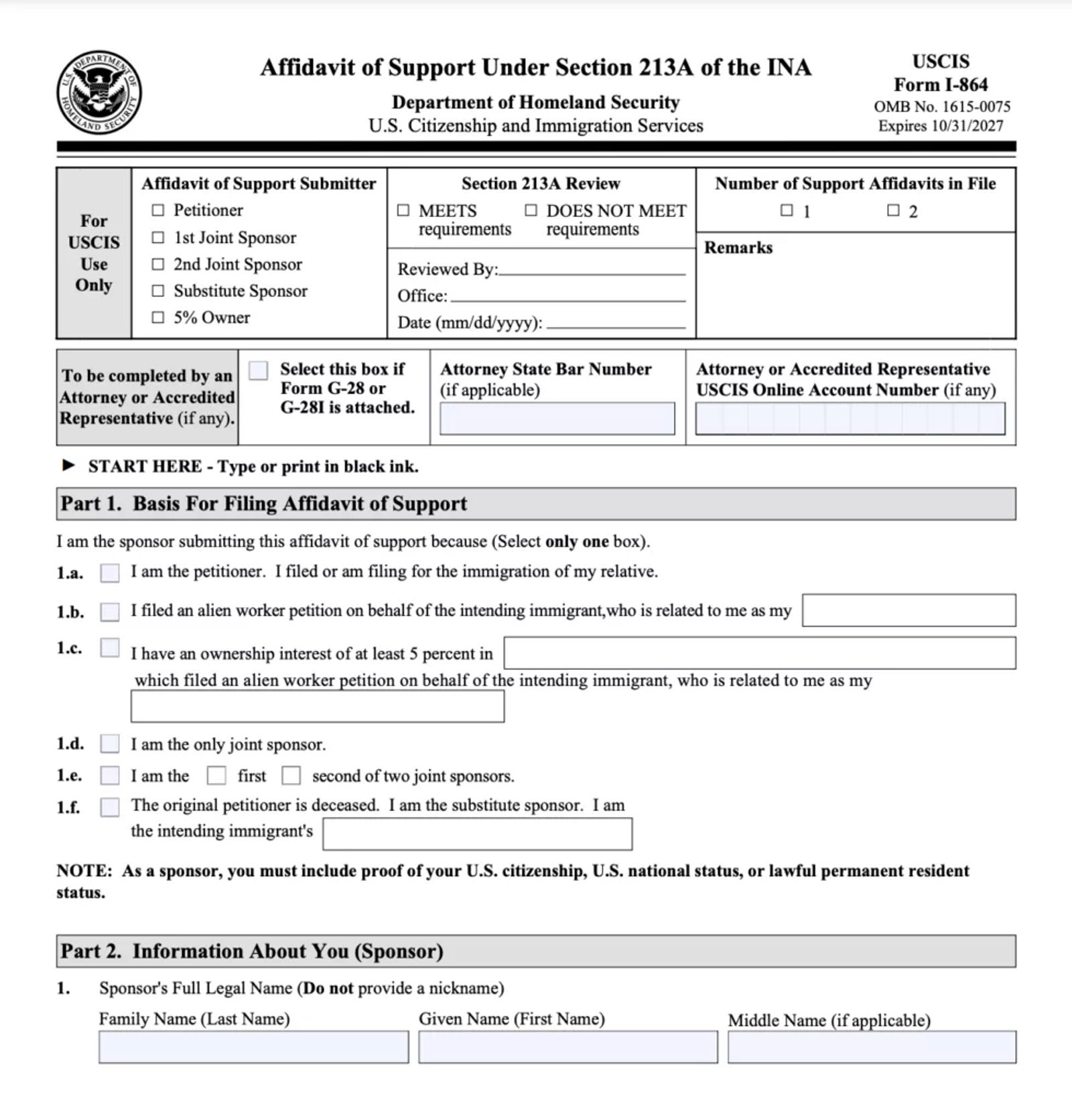 Affidavit of support letter