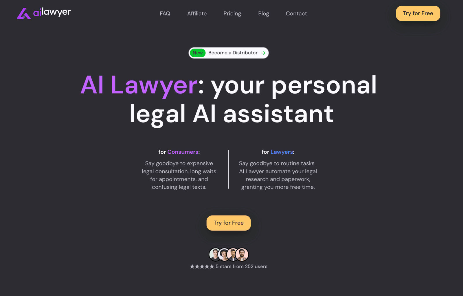 Main page of AI Lawyer landing