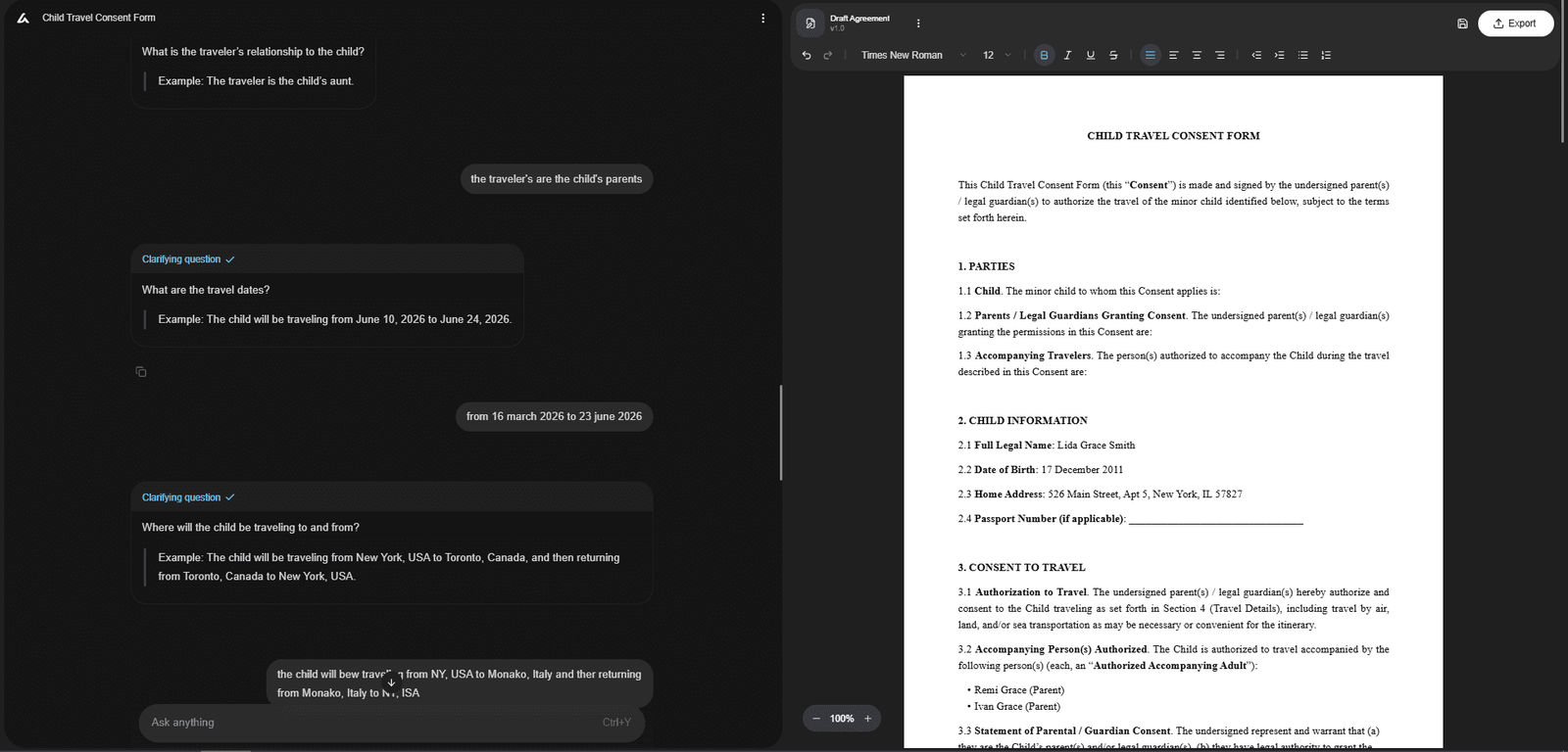 Child Travel Consent Form — Free Template + AI Generator