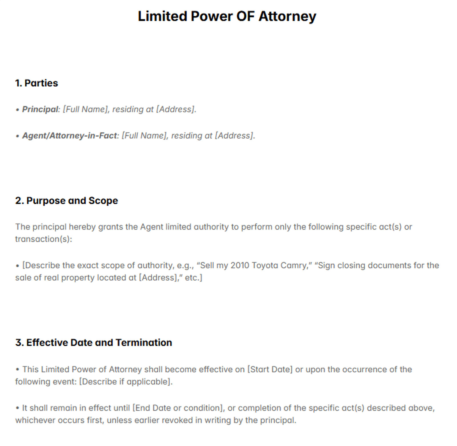 Limited Power OF Attorney - Free to Download Template