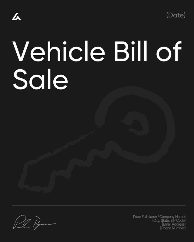 Vehicle Bill of Sale Template: VIN, Price and Signatures