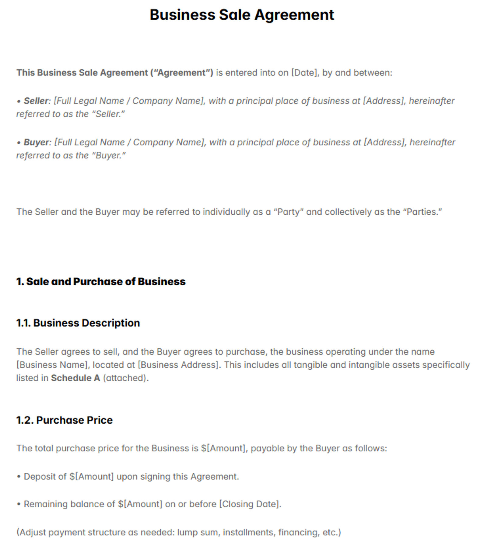 Business Sale Agreement: Free Template to Secure 2026 Deals