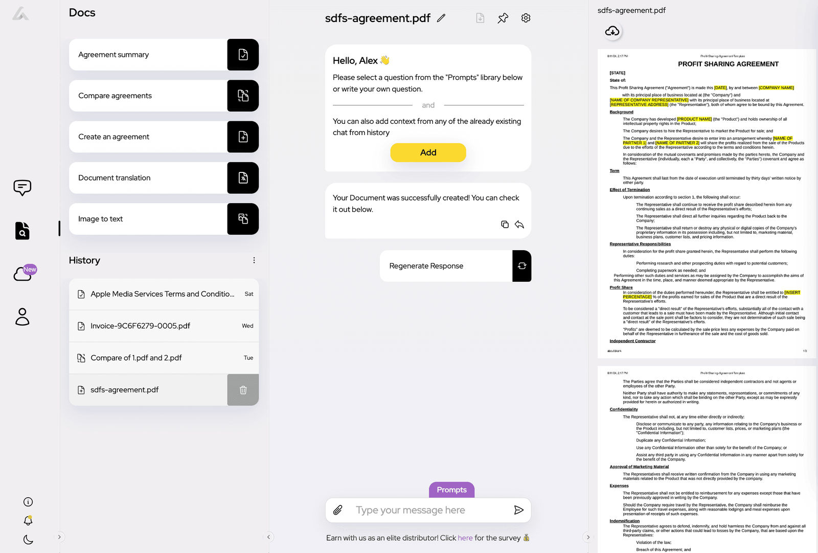 AI Lawyer creats docs
