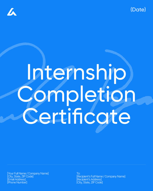 Internship Completion Certificate Template: Training and Dates