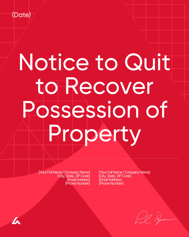 Notice to Quit to Recover Possession of Property Template