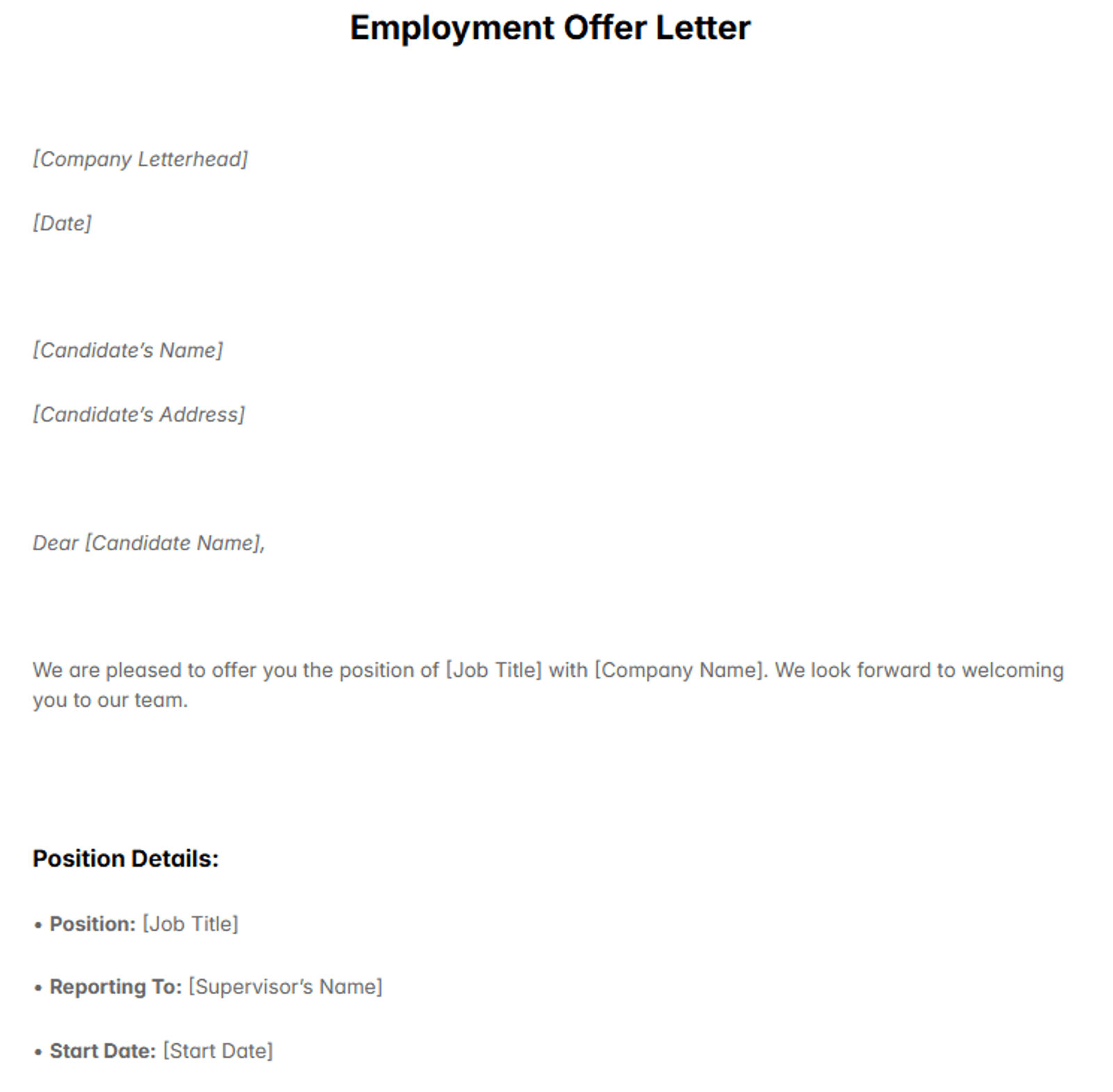Employment Offer Letter: Key Terms, Conditions & Legal Effect
