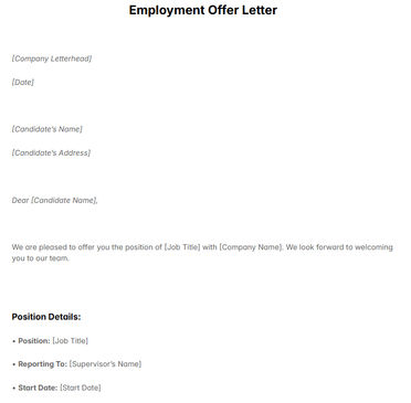 Employment Offer Letter Template
