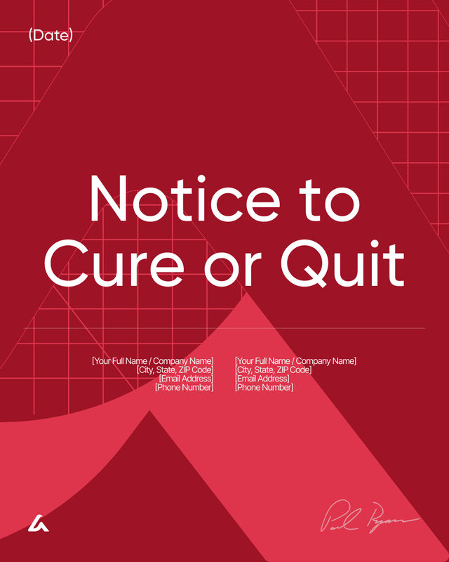 Notice to Cure or Quit Template: Lease Violation and Deadline