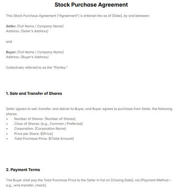 Stock Purchase Agreement Template