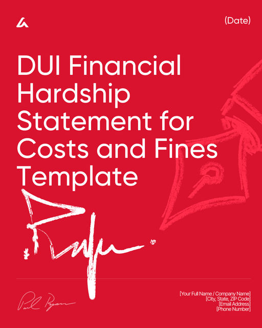 DUI Financial Hardship Statement for Costs and Fines Template