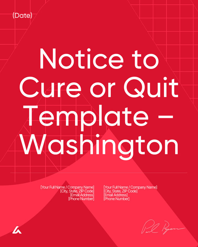 Notice to Cure or Quit: Lease Violation Template – Washington