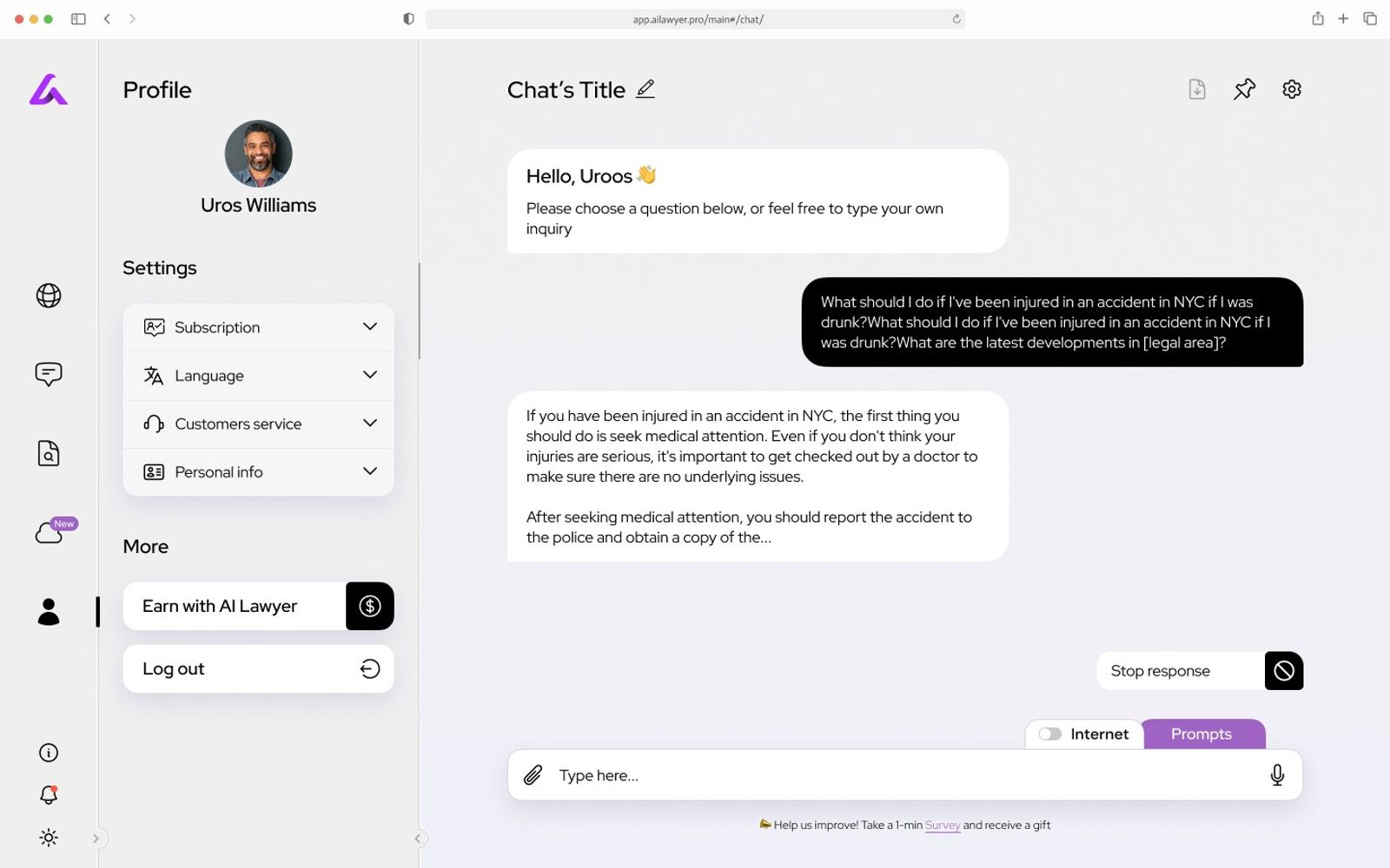 AI Lawyer Profile Page