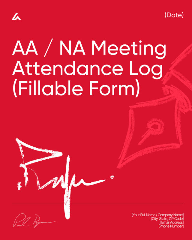AA / NA Meeting Attendance Log (Fillable Form) Template