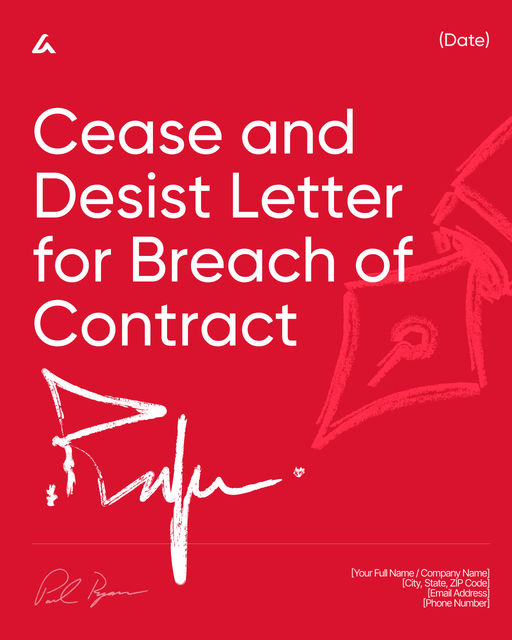 Cease and Desist Letter for Breach of Contract