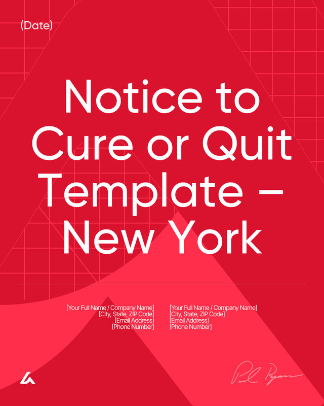 Notice to Cure or Quit: Lease Violation Template – New York