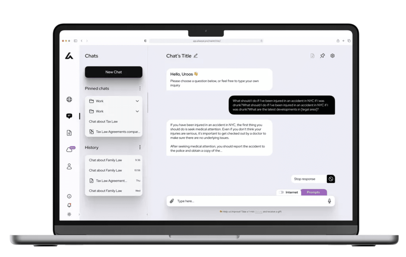 AI Lawyer's interface for working with a documents.