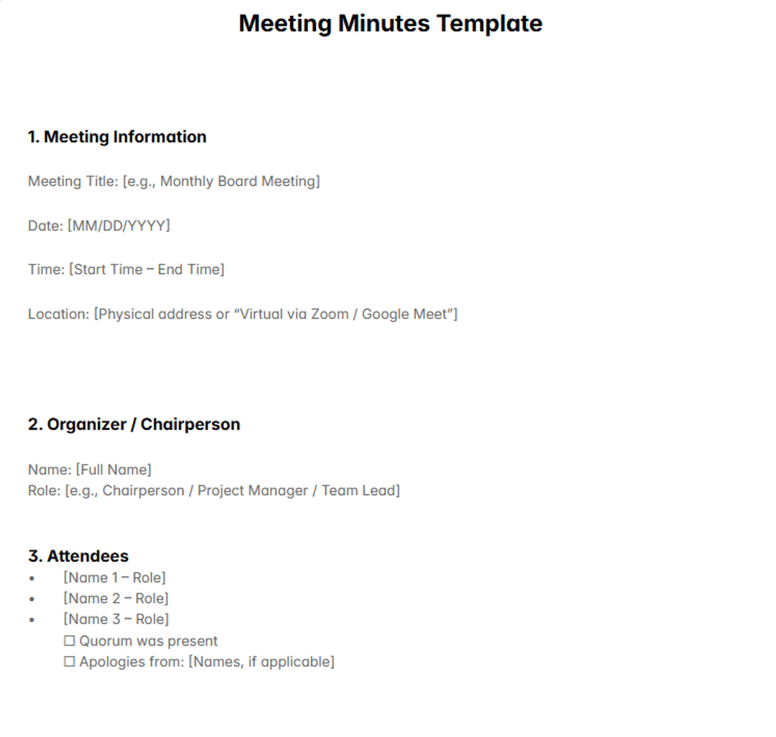 Meeting Minutes Template: Free AI-Driven 2026 Productivity Tool