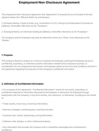 Employment Non-Disclosure Agreements Template