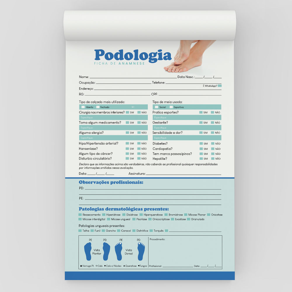 Bloco e Fichas para Podologia