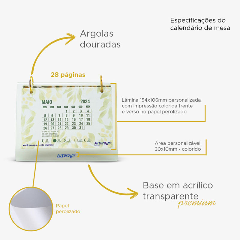 Calendário de mesa em Acrílico