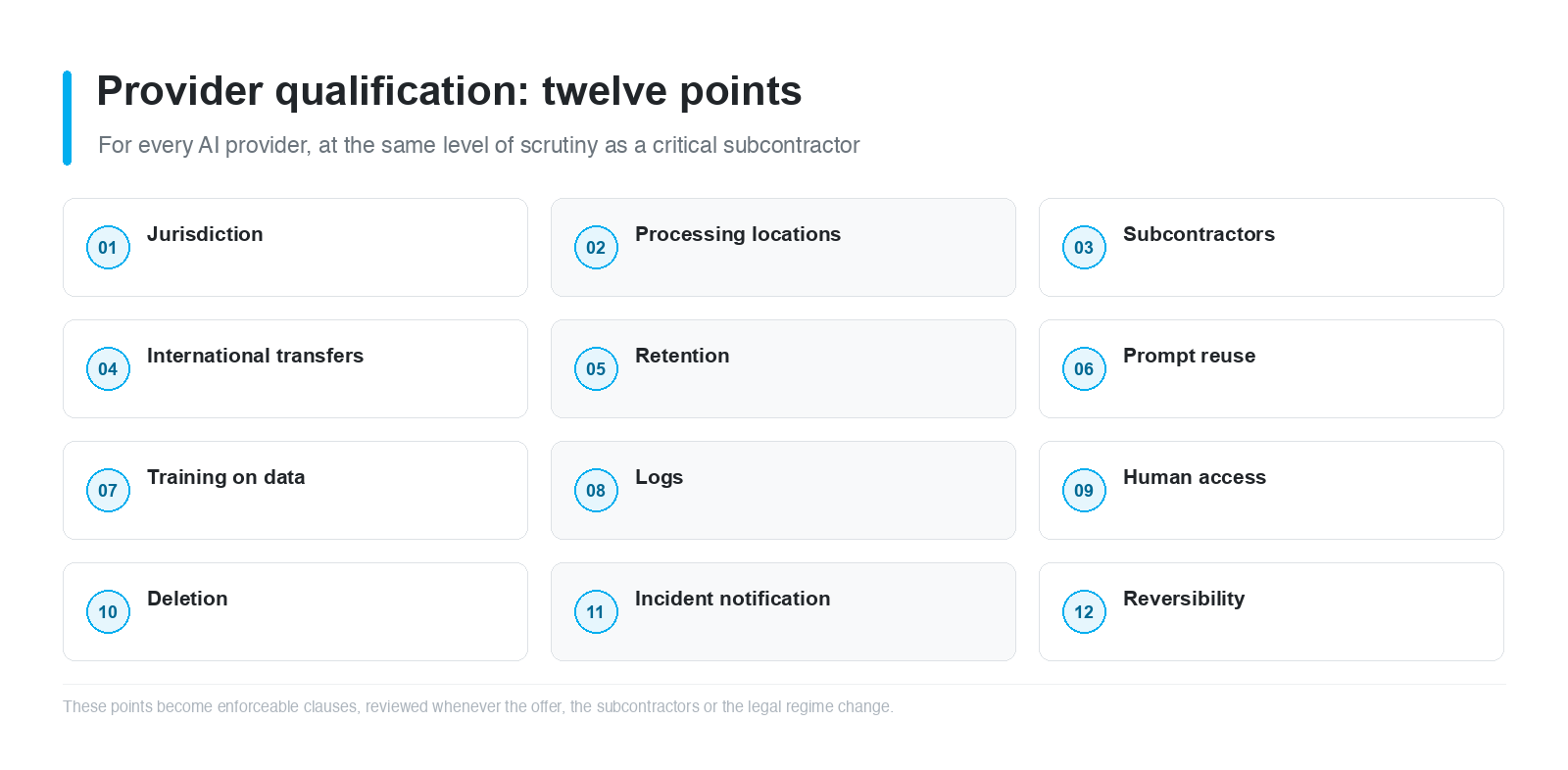Figure 4 - Twelve points to establish for every AI provider