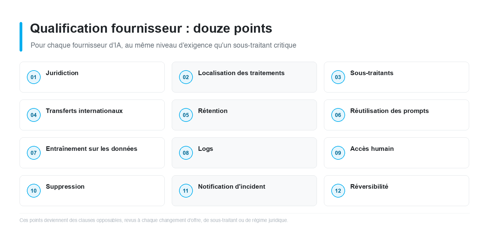Figure 4 - Douze points à établir pour chaque fournisseur d'IA