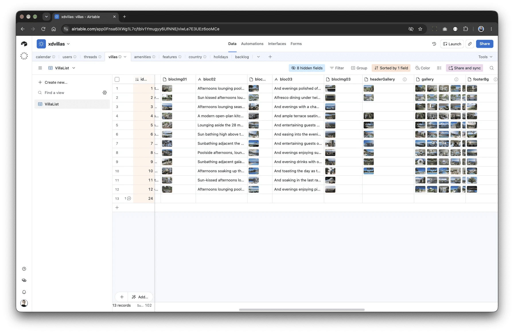 No-code villa management interface