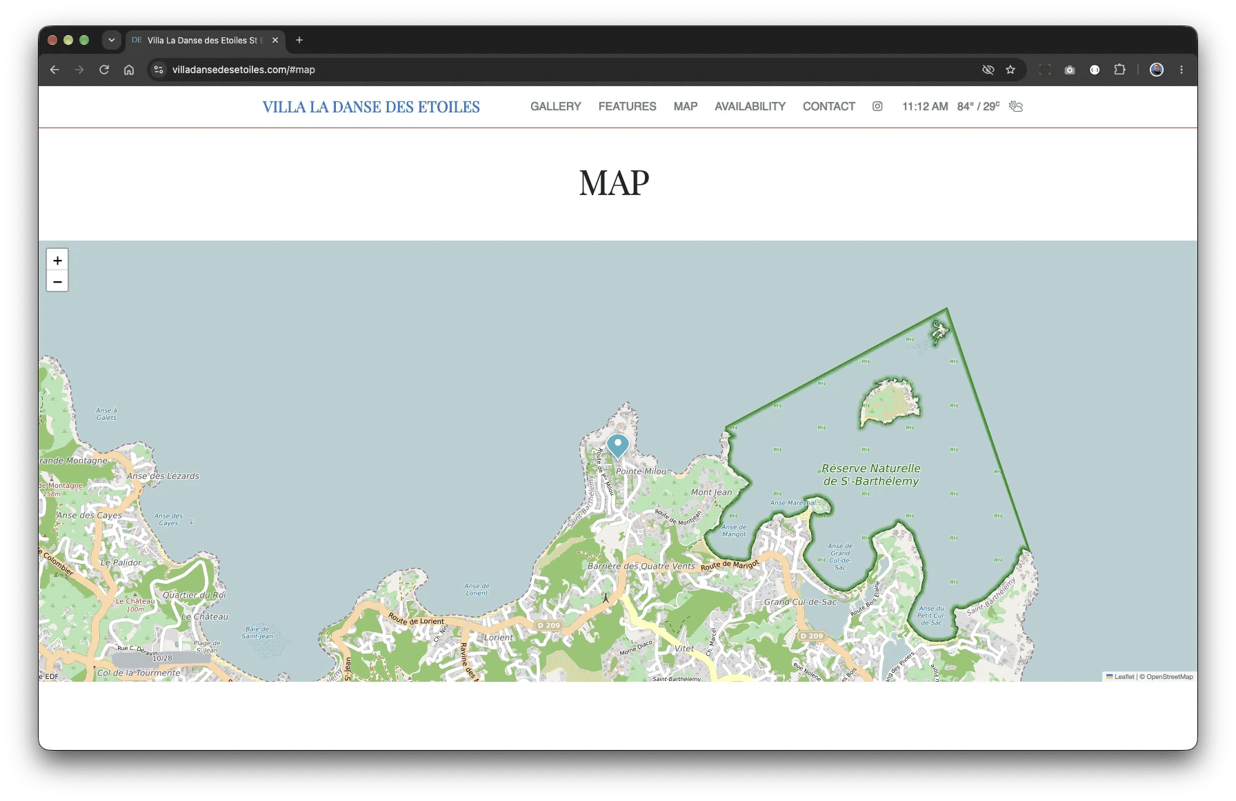 Interactive map of Saint-Barthélemy showing a villa location
