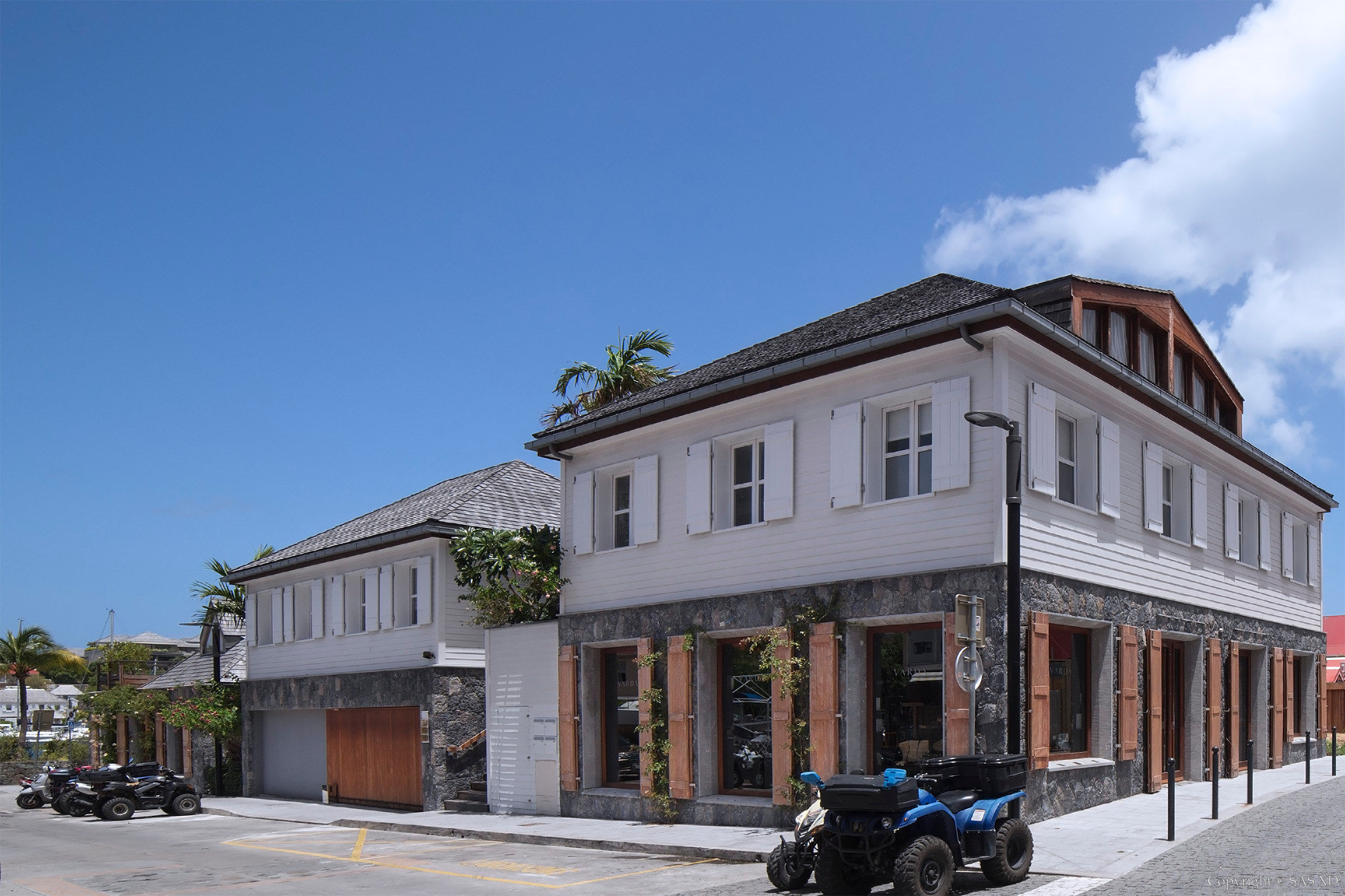 St Barths Gustavia with buildings along main street Rue de la